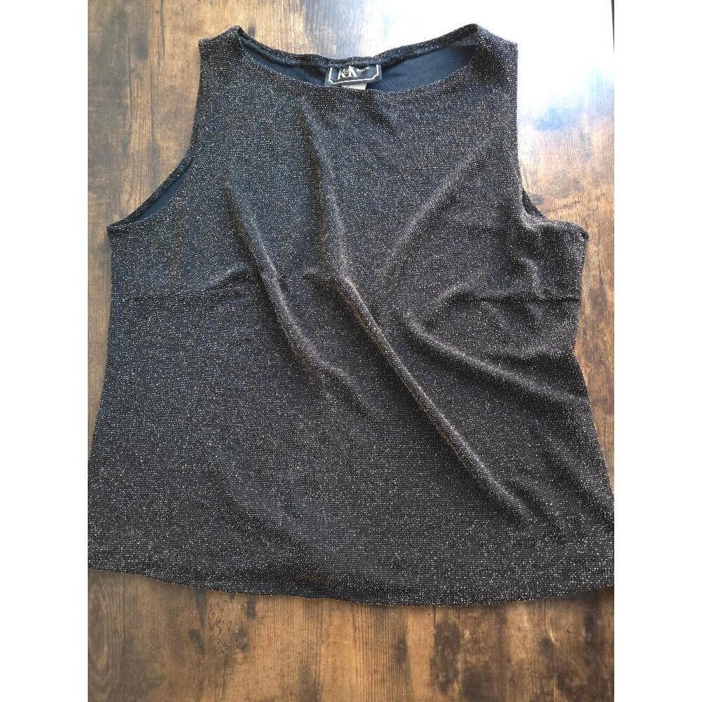 R&K Evening Metallic Gold & Black Sleeveless Top – Size 16W Made in USA